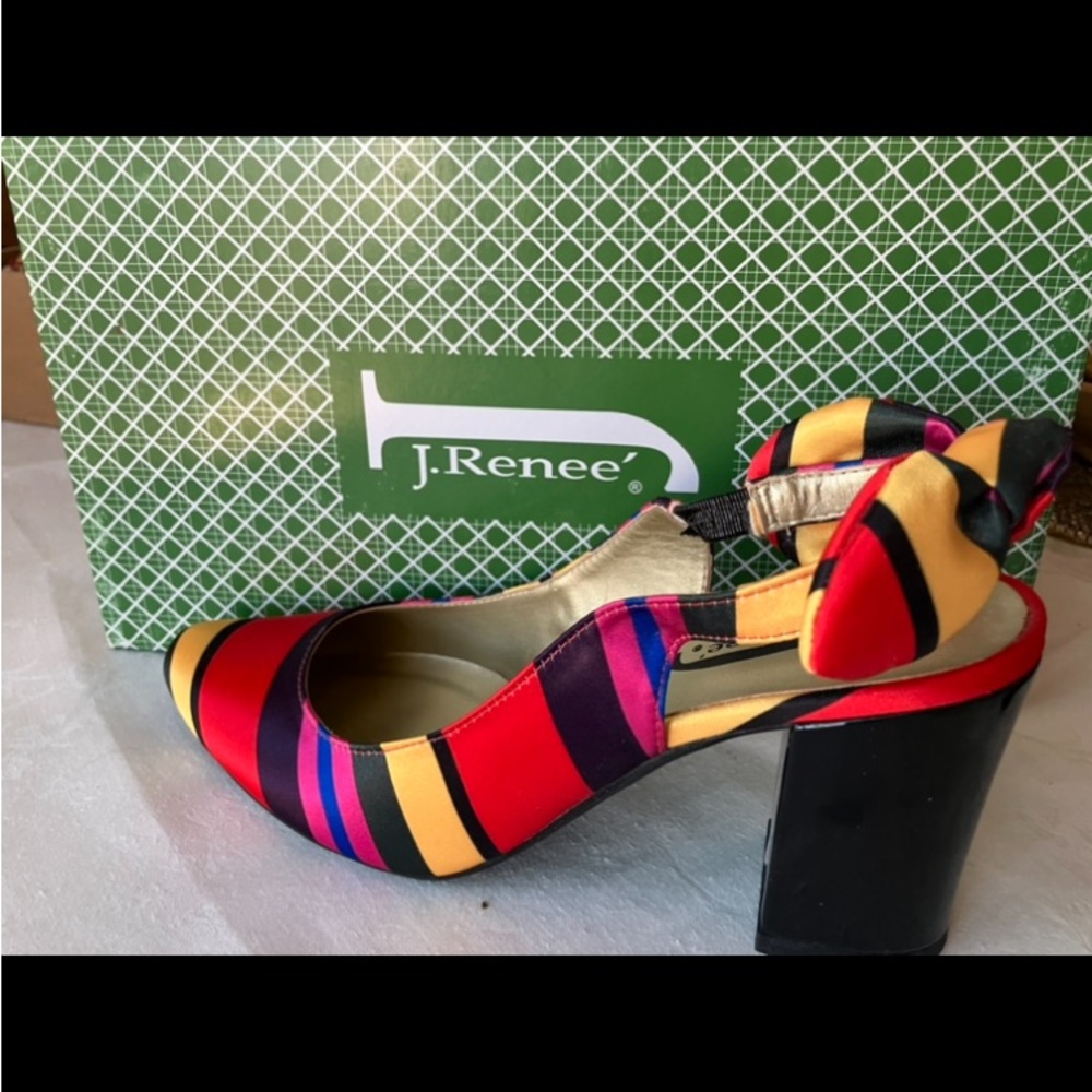 J. RENEE’ “CIPRIANA-JJ’ Size 9M, Silk, multicolored striped Slingback Pumps NWOT - Picture 10 of 14